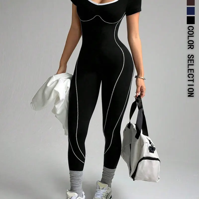 Women's Sporty Jumpsuit for Daily Wear, Running, Training, Travel, Cycling, Seamless Knitted Yoga Suit & All-Seasons Workout Jumpsuit