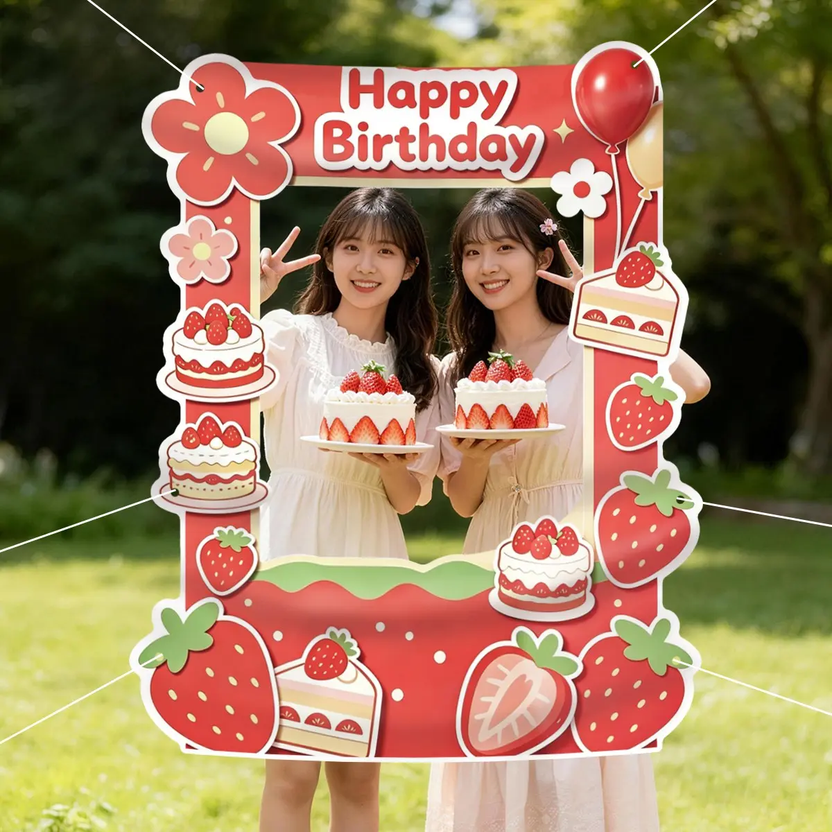 Cute Sweet Strawberry Birthday Party Decoration Background Wall Photo Props, Indoor Backdrops, Indoor Outdoor Setup for Adults Kids Boys Girls