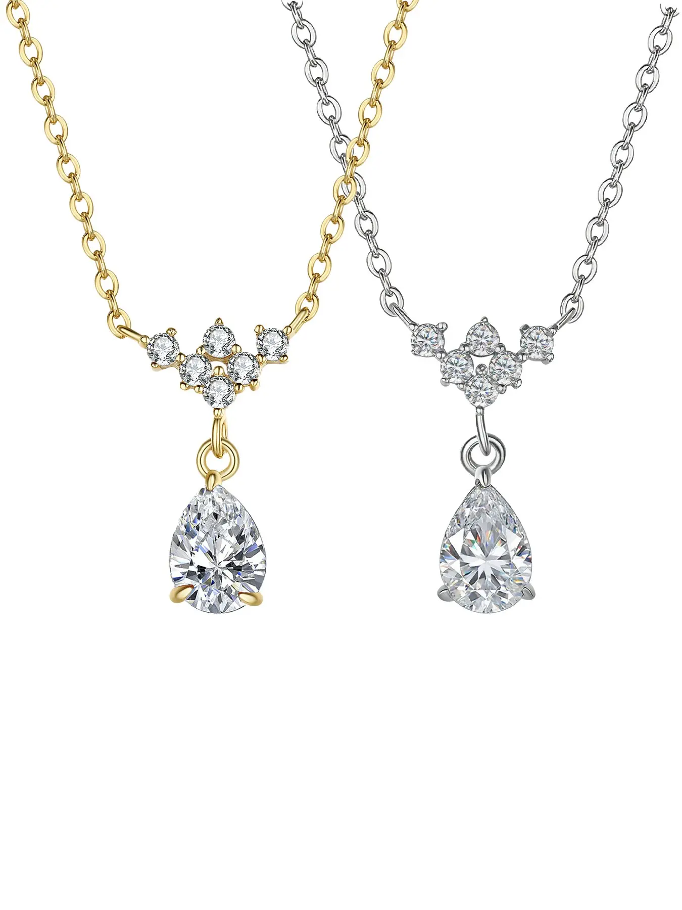 S925 Silver Starburst Collarbone Chain, Pear Shape Moissanite Necklace, Luxury Gift for Girlfriend, Elegant Neck Jewelry