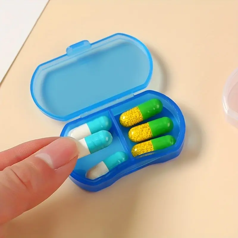 1pc 2-Compartment Travel Mini Plastic Medicine Box, Transparent Blue, Waterproof, Moisture-Proof, for Medication, Vitamins, Jewelry, Earrings