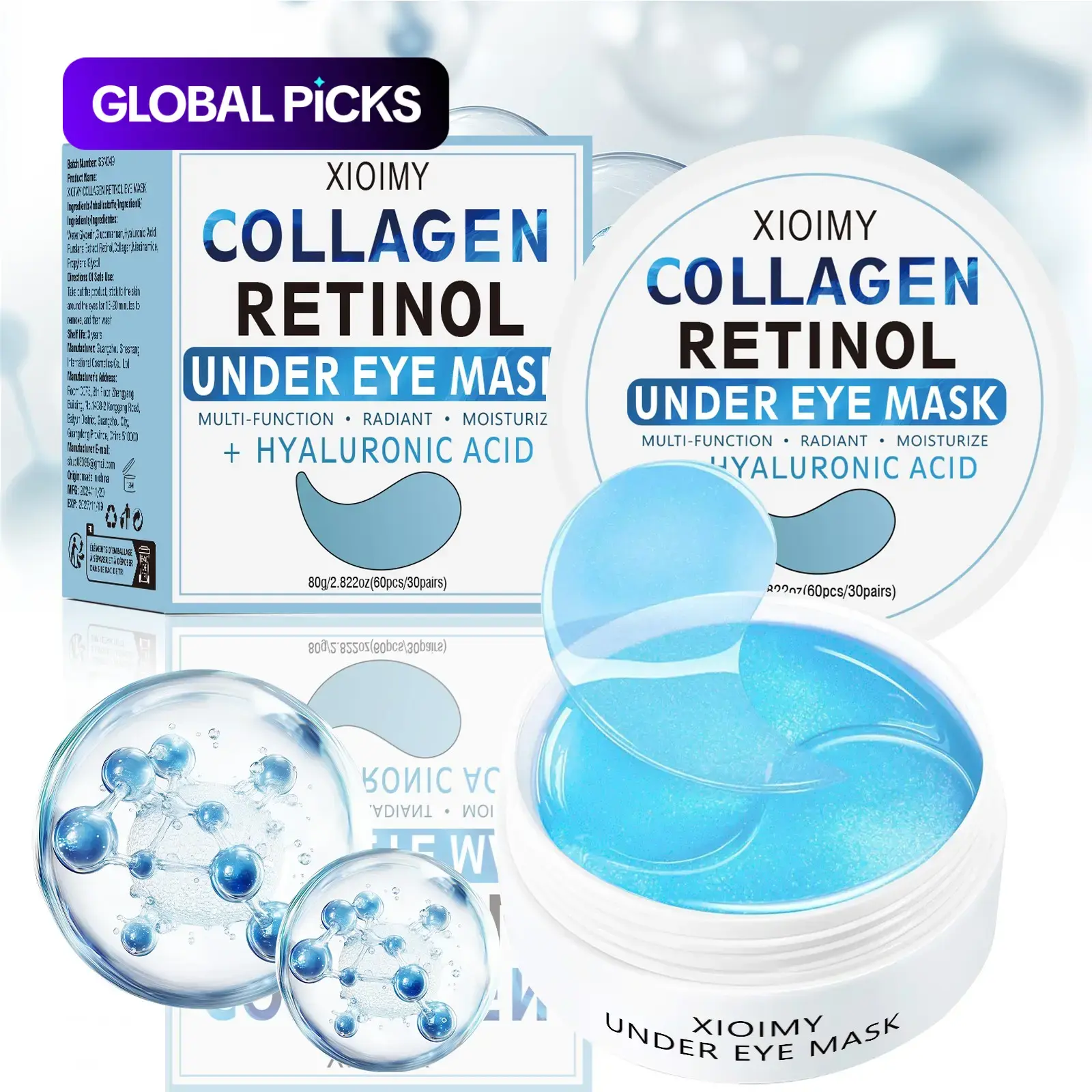 60pcs/box Collagen & Retinol Hydrogel Under-Eye Patches, Eye Mask Patches, Intensive Hydration & Firming, Skin Softening Eye Care, Fine Line Reduction #GLOBAL PICKS