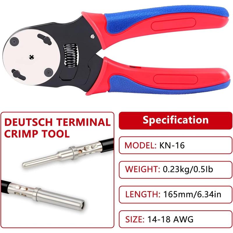 Deutsch Crimper, 4 Way Indent, 8 Impression Closed Barrel Crimper with Deutsch Crimp Tool for Deutsch Contacts - Gage 14, 16, 18 -  for Automotive Application