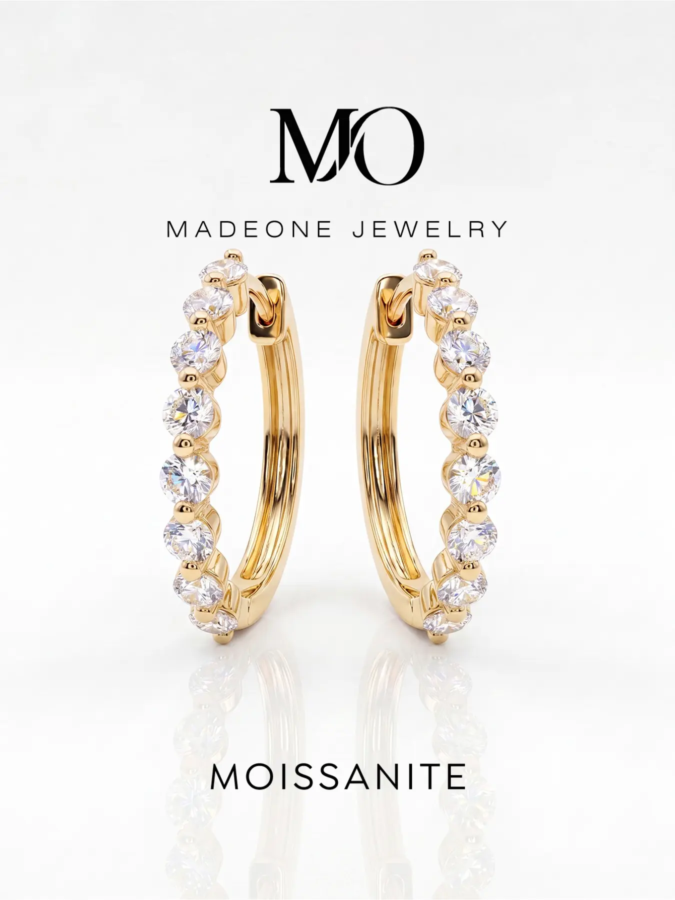 Half Paved Round Moissanite Huggie Hoop Earrings, Copper Base with Partial Row of Sparkling Inlaid Moissanite Stones, Classic Small Hoop Silhouette, Gold & Silver Plated Fashion Ear Jewelry for Women Daily Party Holiday Gift
