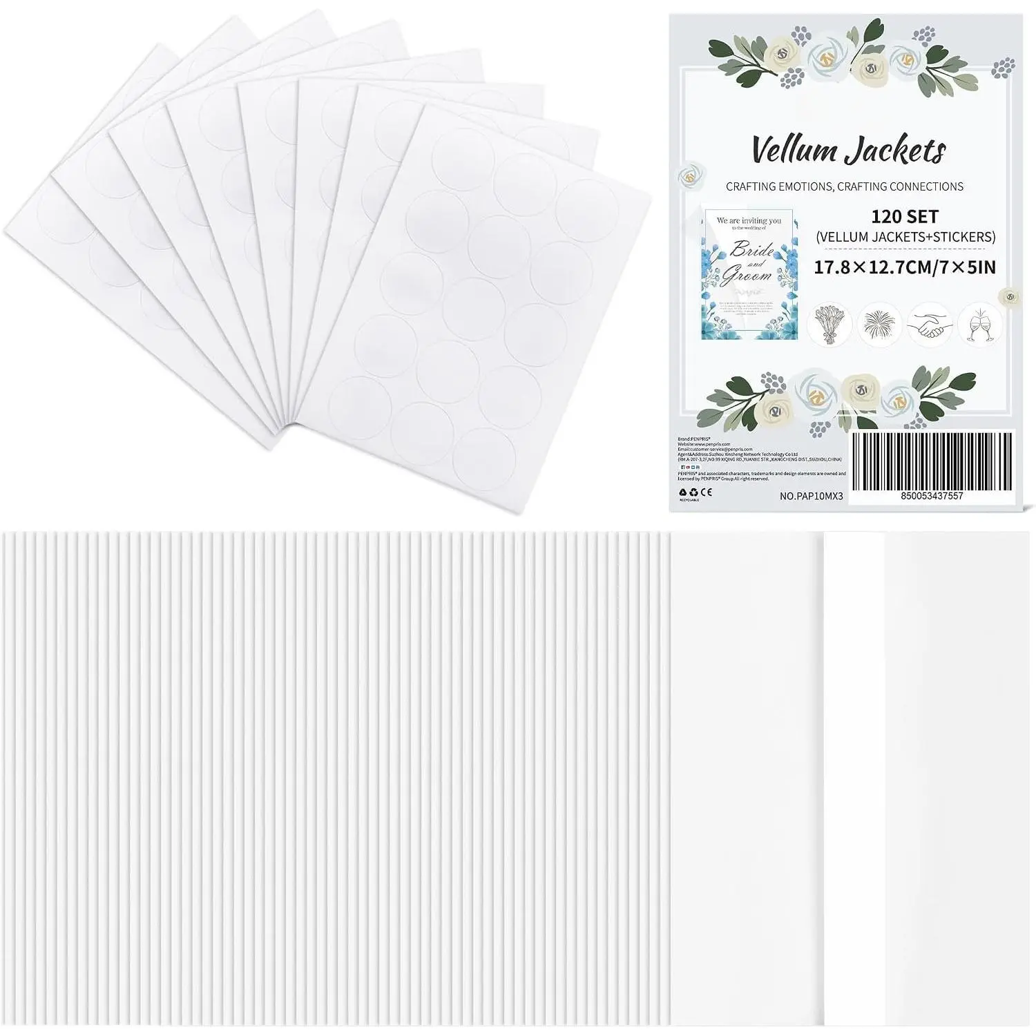 120 count Pre-Folded Vellum Jackets for 5x7 Invitations - Bulk Transparent Paper Envelope Liners with 120 Sealing Stickers for Wedding Birthdays  Showers Invitations PAP10MX3