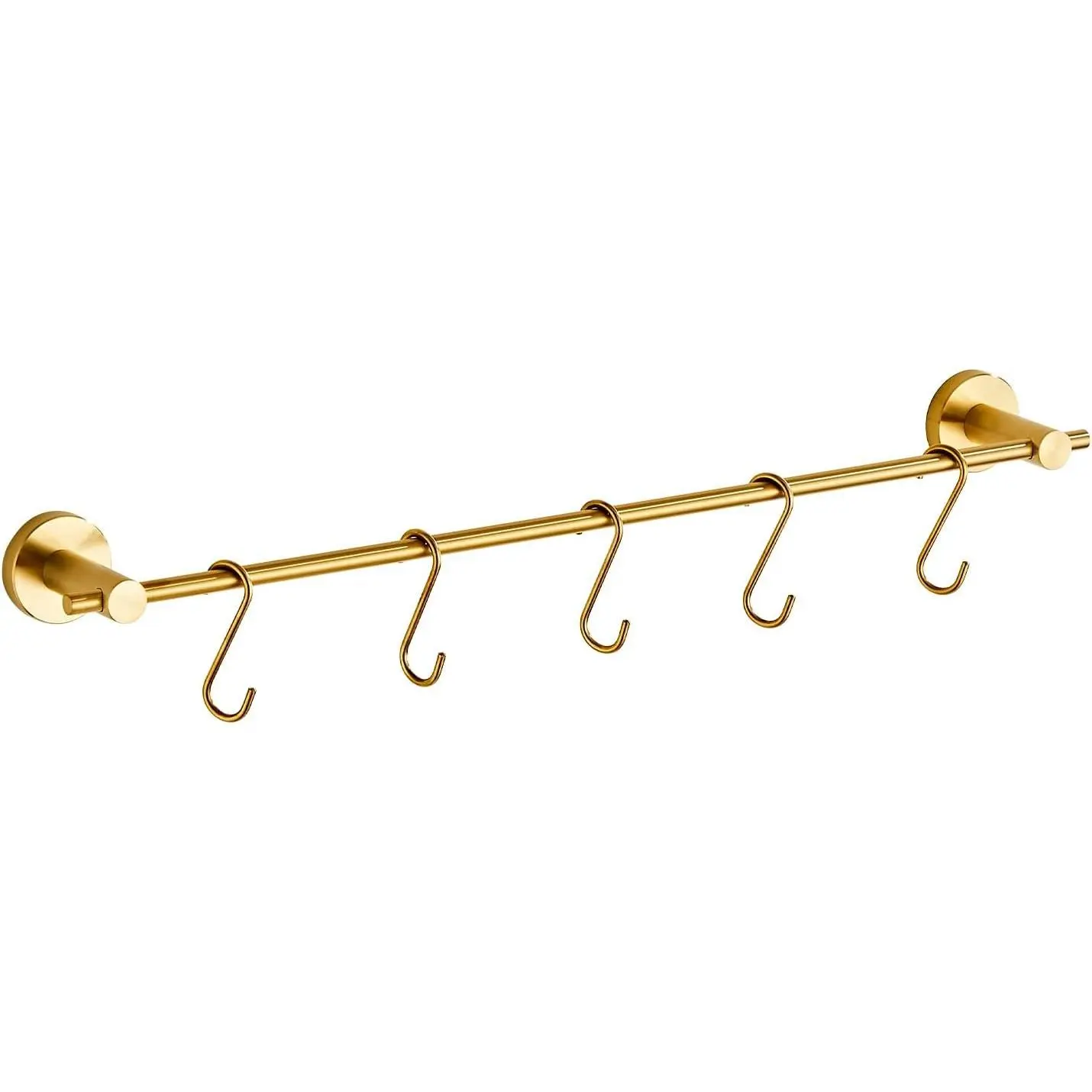 22 Inch Kitchen Utensil Hanger with 5 Hooks | Stainless Steel Wall Mounted Rail Rack for Bathroom, Bedroom (Brushed Gold)