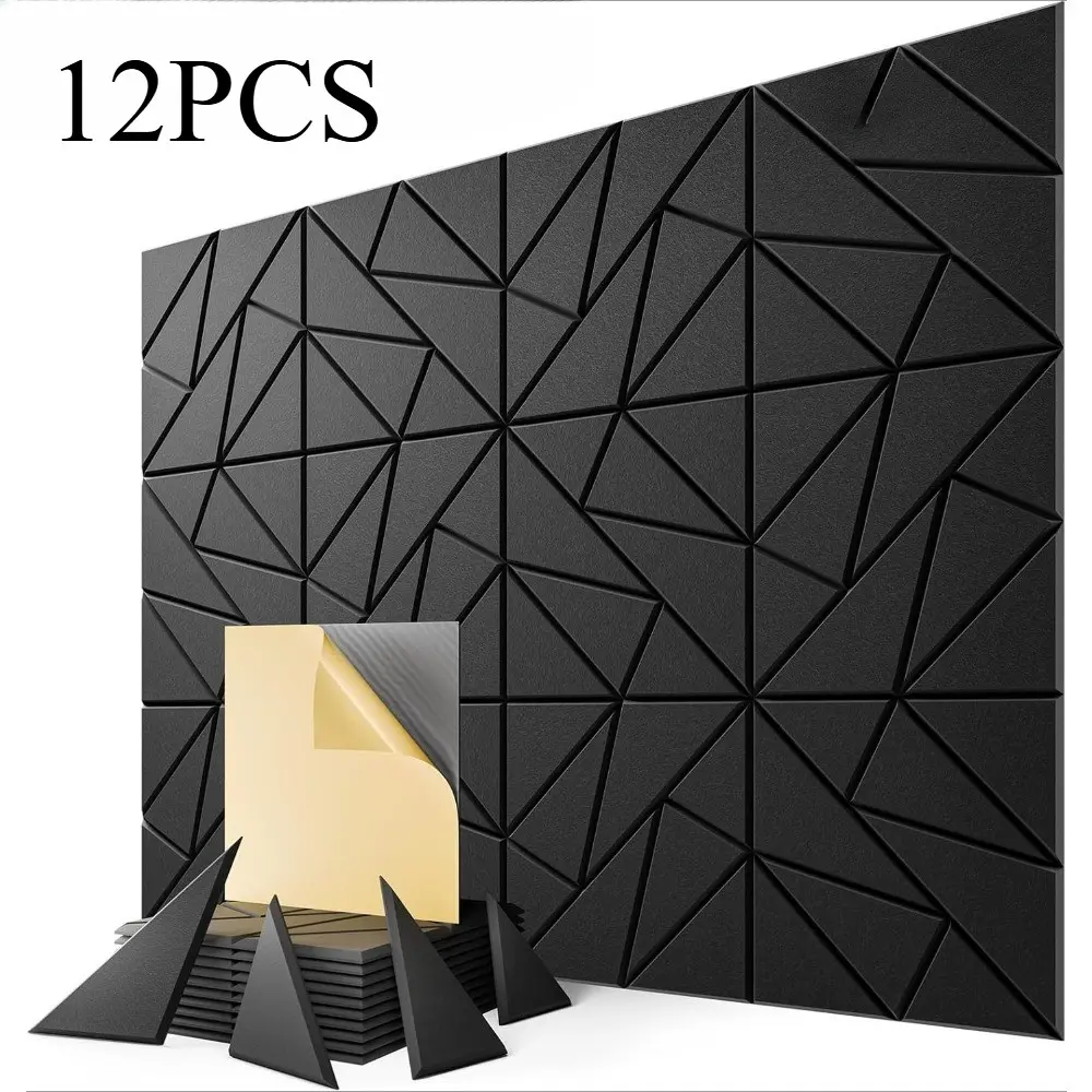 12pcs Self-Adhesive Soundproof Panels, 12x12x0.4 Inch High-Density Acoustic Boards, Ideal for Home Studio Office Wall Insulation