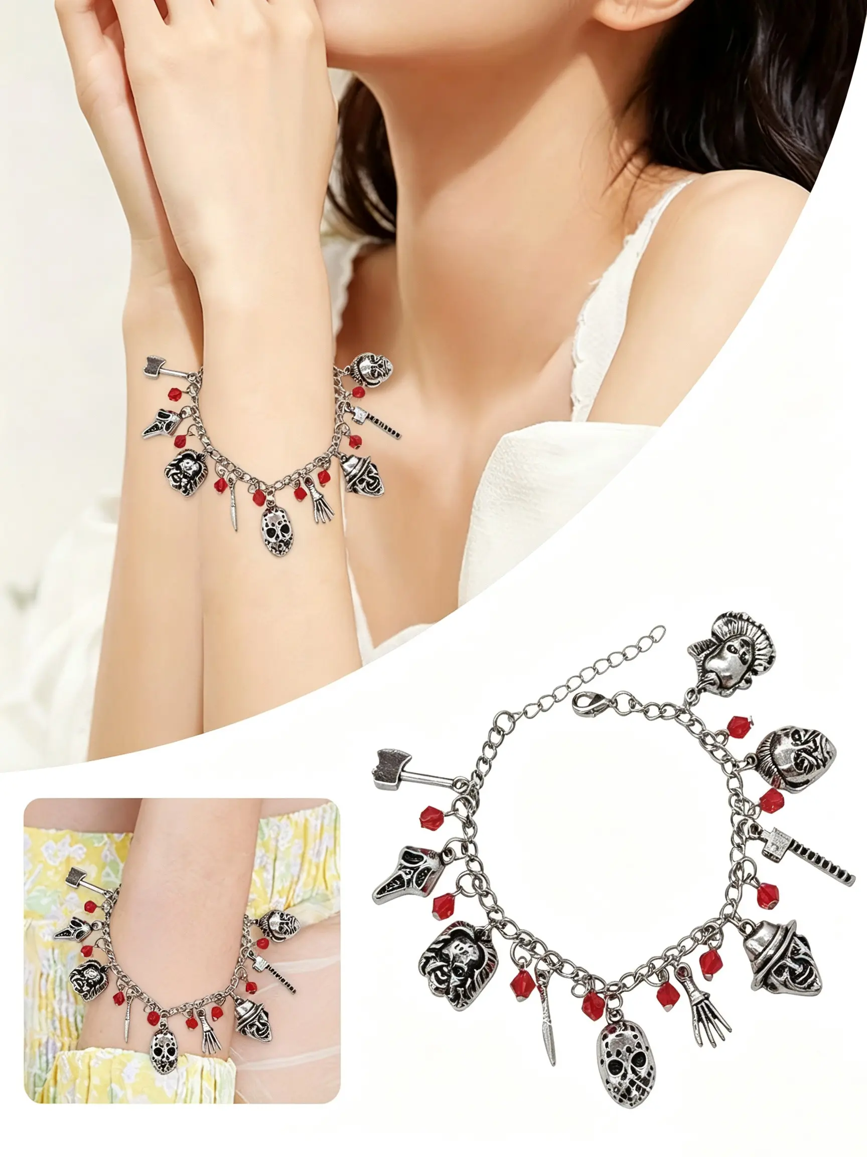 Halloween Horror Movie Chucky Bracelet, Friday Jason Mask Bracelet, Single Pack, Perfect for Fans of Horror Movies
