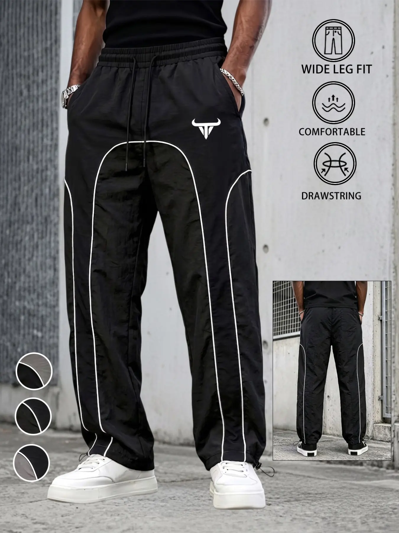 Men's New Retro Casual Fashion Long Pants, Unique Straight Leg Colorblock Patchwork Trousers, Trendy Elastic Waist Comfy Pants for Daily Wear