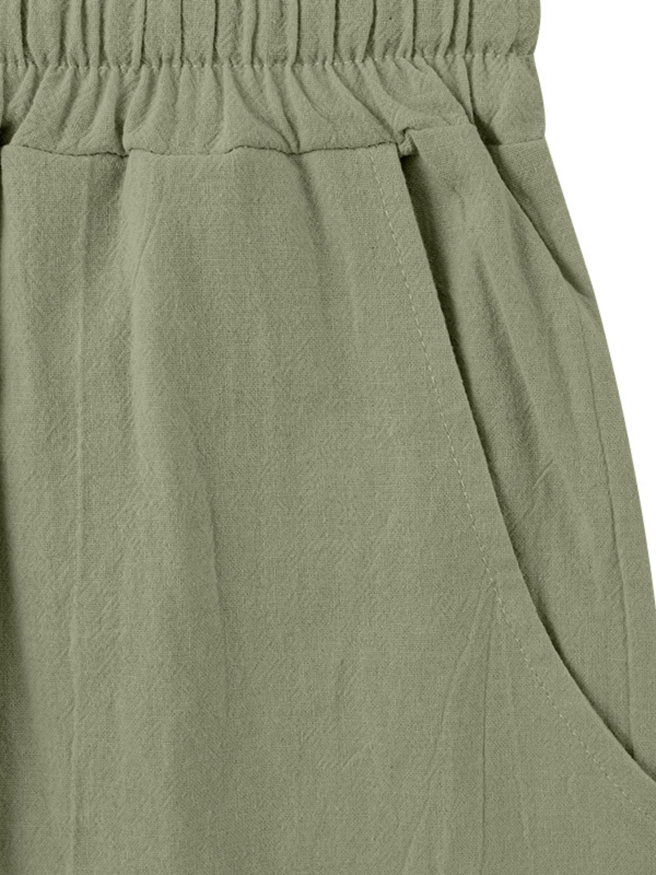 Men's American Style Loose Pleated Linen Pants, Casual Loose Fit with Pockets, Spring & Fall Beach Vacation Lightweight Long Pants