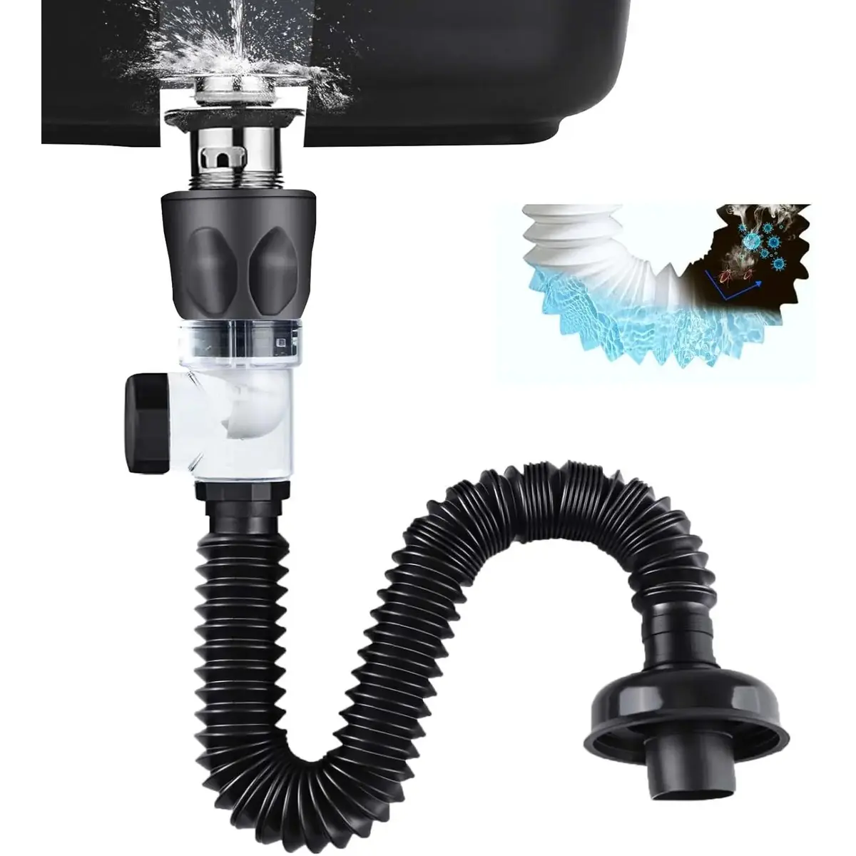 Bathroom Sink Drain Kit P Trap Bathroom Sink - Anti-Odor Flexible Expandable Sink Drain Pipe