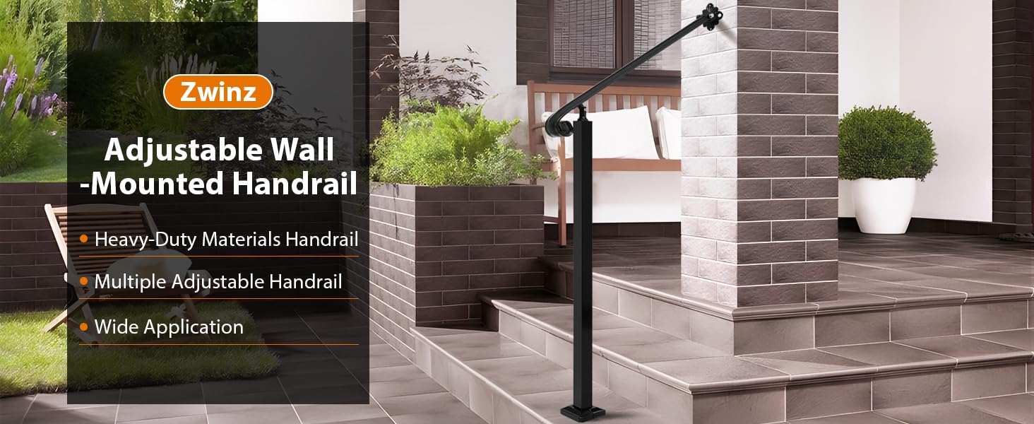 Handrail 1-2 Step, 31.5" W X 35" H Wall to Mounted Wrought Iron Handrails, Handrails for Steps