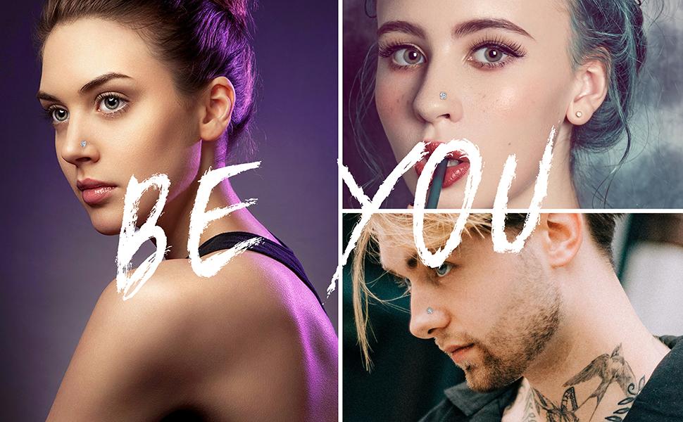 MILACOLATO 8count 20G Nose Rings Studs for Women Men Star Marquise Heart Square Round Shaped CZ Nose Stud L Shape Nose Ring Body Piercing Jewelry