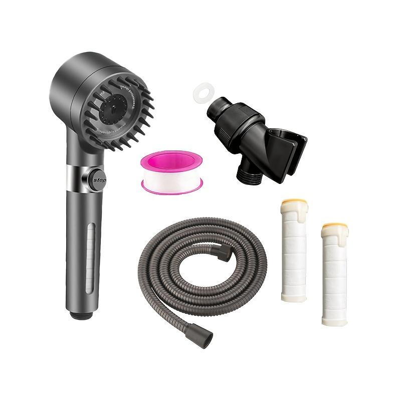 Multi-Functional Handheld Shower Head Set with Scalp Massager, 4 Spray Modes, 1.5m Encrypted Hose, Removable Showerhead Kit, Water Softening, Quick Spray Gun Conversion, French Country Style, PVC Material, Includes 2 Filter Cottons & Washer