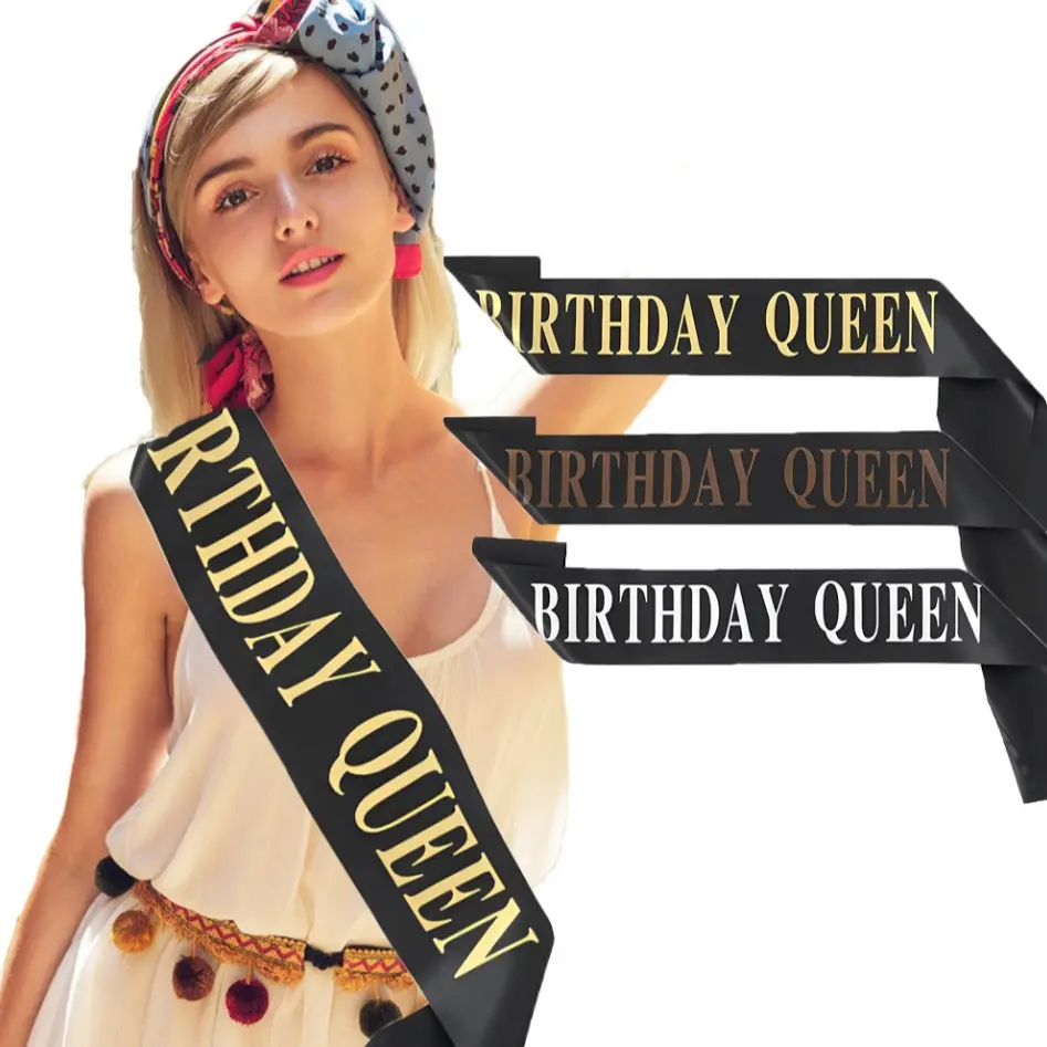 1pc2026 European and American Fashion Birthday Party Ribbon, Colorful Satin Sash, Birthday Queen Girl Shoulder Strap, Event Decoration