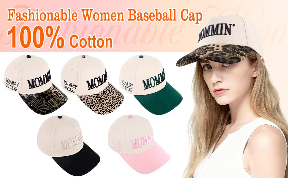 Mommin Trucker Hat for Women |     Vintage Two-Tone Ponytail Baseball Cap with Embroidered Mommin, Everyday Casual Leopard Print Sports Hat