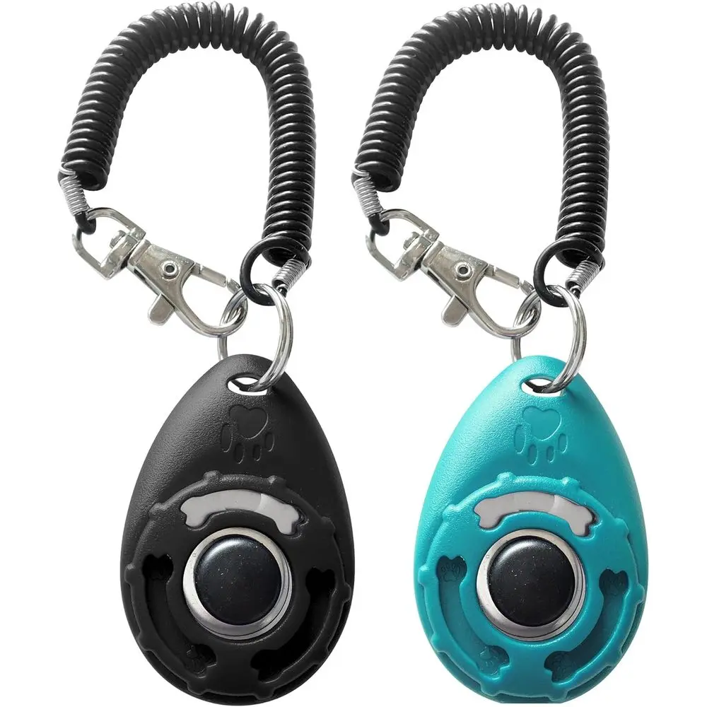 Dog Training Clicker with Sring Wrist and Keyring - Pet Dog Training Clickers for Puppy, Cat, Potty, Bird, Horse, Pet, Trainer Training Tools, Behavior Aids (2 Clickers + 2 Name Tags)