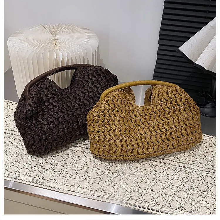 Women's Handmade Woven Bag, 2026 Spring New Arrival, Straw Basket Tote, Elegant Design, High-Quality Beach Vacation Handbag, Bohemian Straw Bag, Straw/Bamboo