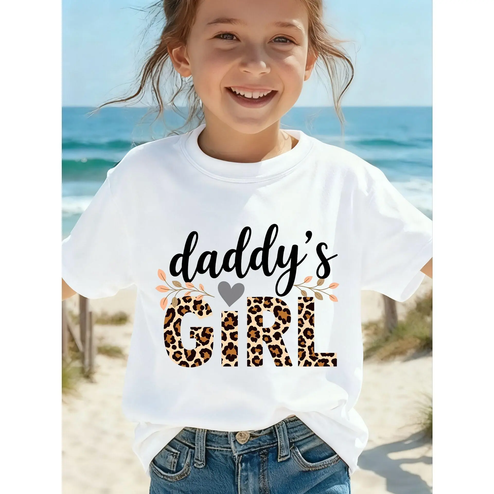 Girls' Fun Letter "Daddy's Girl" T-Shirt, Kids Spring Summer Casual Daily Wear O-Neck Spliced Short Sleeve Top, Holiday Party Mother's Day Gift