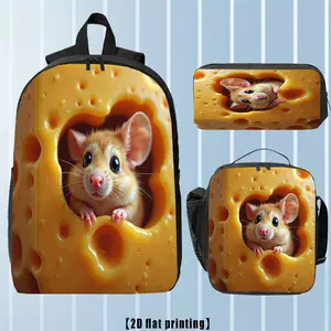 3pcs Cartoon Style Mouse Backpack, Large Capacity 17-Inch Casual Backpack for Laptops with Water Bottle Holder - Lightweight And Durable School Bag, Comes with a Lunch Bag And Pencil Case, Perfect for Autumn Gifts And Home Decor, Unisex for Work