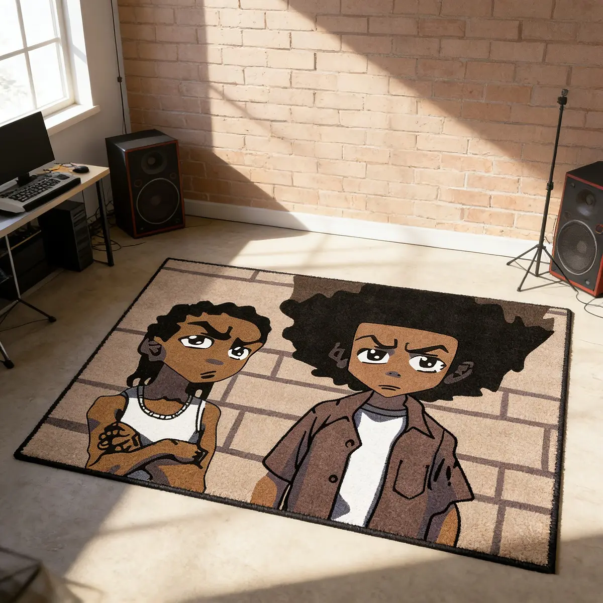 The Boondocks Anime Character Theme Carpet, American Street Style Living Room Mat, Retro Animation Bedroom Bedside Rug, Anti-Slip Durable Studio Decor, Cartoon Pattern Non-Slip Rug, Area Rugs