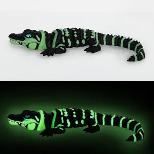 3D Printed Articulated Crocodile - Opening Mouth and Glass Eyes - Flexible Joint Animal Models - Surprise Gifts for Fidget Enthusiasts - Fluorescent Greenfidget toys