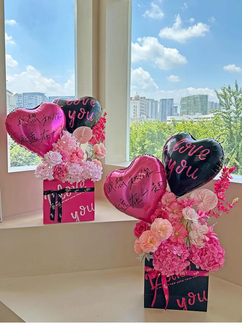 Heart Balloons & Artificial Flower Bouquet Set | Wedding & Birthday Party Decor | Table & Floor Floral Arrangements for Home dimmable wall diy spring faux silk luxury