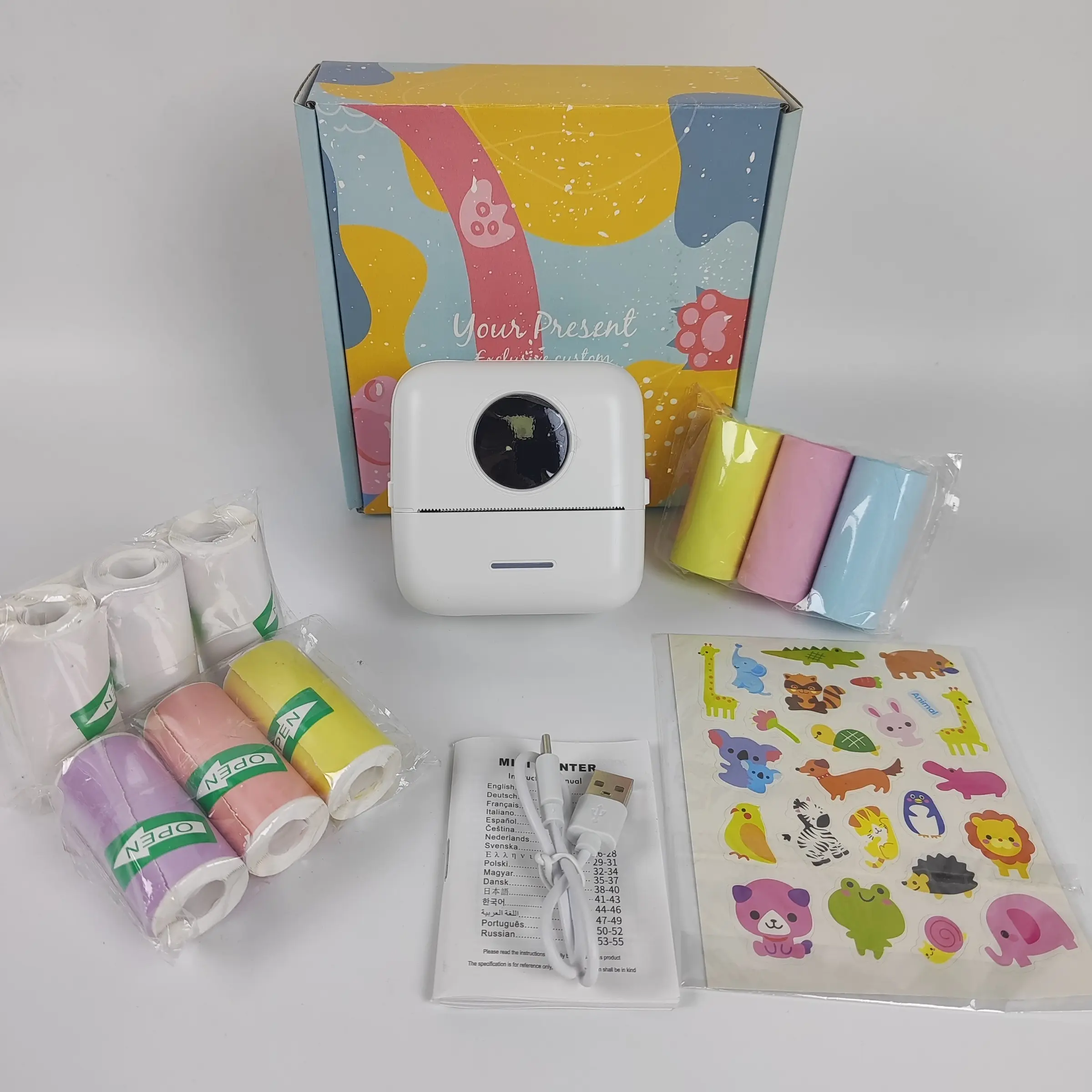 Portable Mini Printer, Inkless Label Printer with 9 Rolls Thermal Paper, Ideal for Notes, Photos, DIY, High-Quality Printing for Work and Life