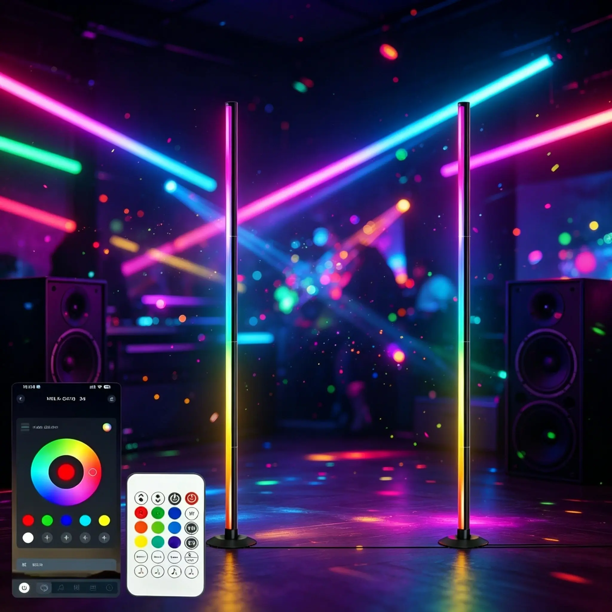 Smart RGB + IC LED floor lamp with remote control and USB power supply, controlled by mobile app,Ambient lights, night lights、 wireless design for home decoration, modern home lighting solution, Halloween decoration, Christmas gift