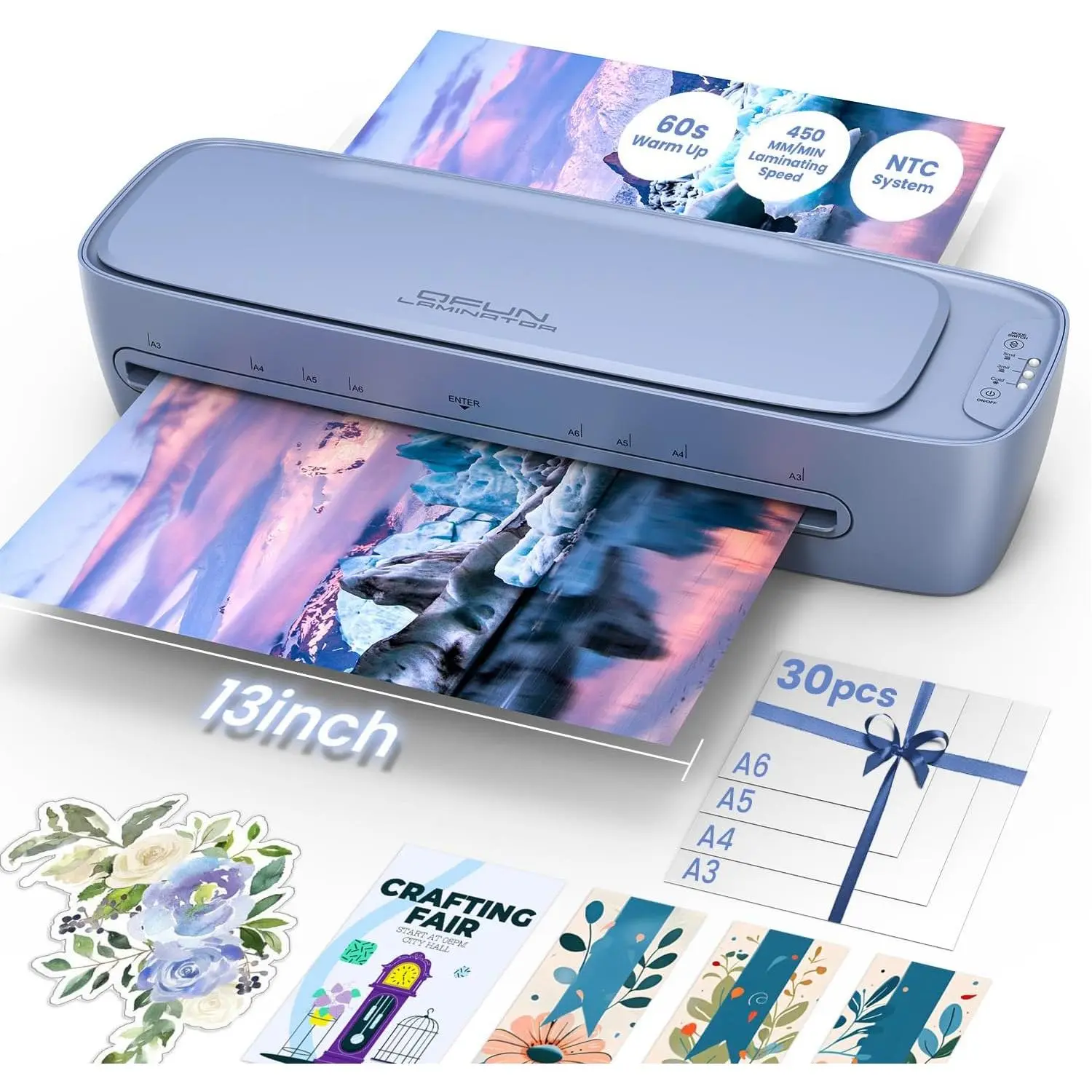 13 Inch Laminator Machine 11x17 with Laminating Sheets Personal Laminator for Teachers, 60S Warm Up Cold Thermal Lamination Machine for  Office, A3 Laminating Machine Portable Paper Laminate Kit