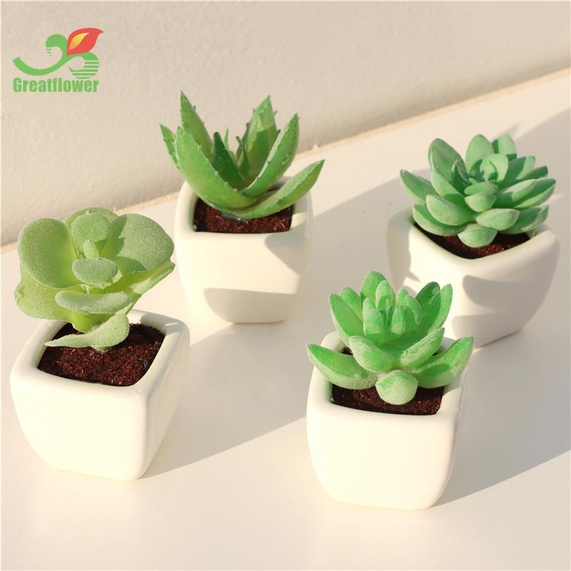 Artificial Potted Succulent, 4pcs Desktop Mini Decorative Simulation Plant Decoration, Mini Plastic Faux Bonsai Ornaments for Home Decor, Fake Plastic Plants