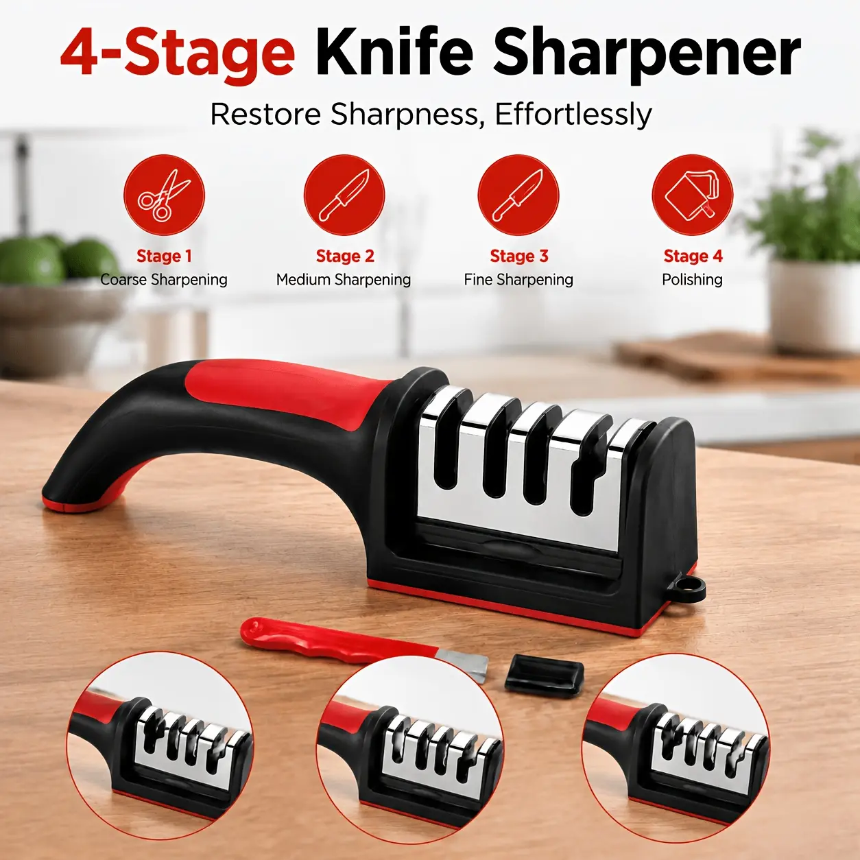 Sharpener and Mini Sharpener Set, 2 Kitchen Tools, Four-In-One Knife and Scissors Sharpening, Safe Non-Slip Handle, Easy to Use, Kitchenware