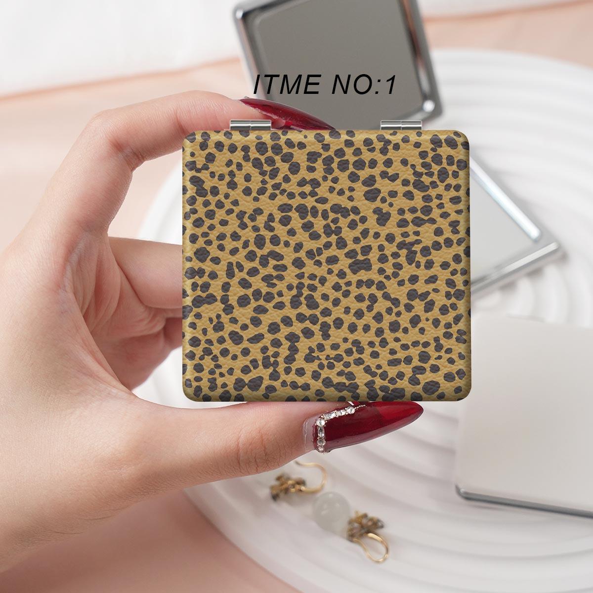 Portable Folding Makeup Mirror, 1 Count Leopard Pattern Mini Handheld Makeup Mirror, Compact Mirror for Travel, Daily Use, Unisex Gift