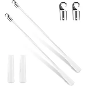 2 Pieces White Fiberglass Blind Wand Vertical Blinds Stick Replacement with Hook and Handle for Window Opener Accessory(12 Inch)
