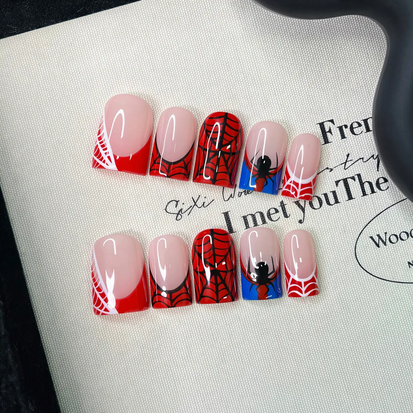 10pcs/Set Y2K Nails Handmade, Cute Nails, Pink Nails, Red Nails, Black Spider Nails & Black Spider Web Nails, Perfect For Parties & Daily Wear. Short Square Nails. Handmade Press On Nails Square, Fake Nails, Acrylic Nails, Short Nails, Handmade Nails