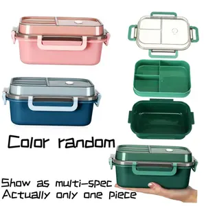 47oz Lunch Box Set, 2-Tier 3-Compartment Plastic Microwavable Bento Box with Transparent Lid, Microwave & Refrigerator Safe, Ideal for Travel, Office, School