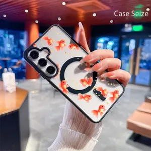 Phone Case - Cute Golden Koi Swimming with Glowing Bubbles Charm Black Border Magnetic Phone Case, Anti-Yellowing, Slim Lightweight & Bare Feel, Luxury Premium Design for Samsung Galaxy S22 S23Fe S24 S25 Plus Ultra, Trendy & Perfect Gift