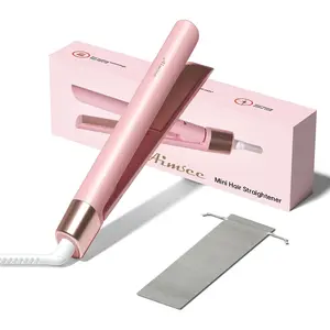 0.8 Inch Ceramic Mini Hair Straightener, Small Flat Iron for Short Hair, Bangs & Curls, Dual Voltage Worldwide Travel Use, Pink