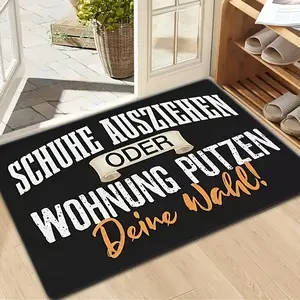 1-piece "Take off shoes to enter or clean the apartment" German-style humorous thick flannel outdoor doormat--non-slip, machine washable polyester floor mat, suitable for bathroom, bedroom, living room entrance, and toilet |     Durable floor mat