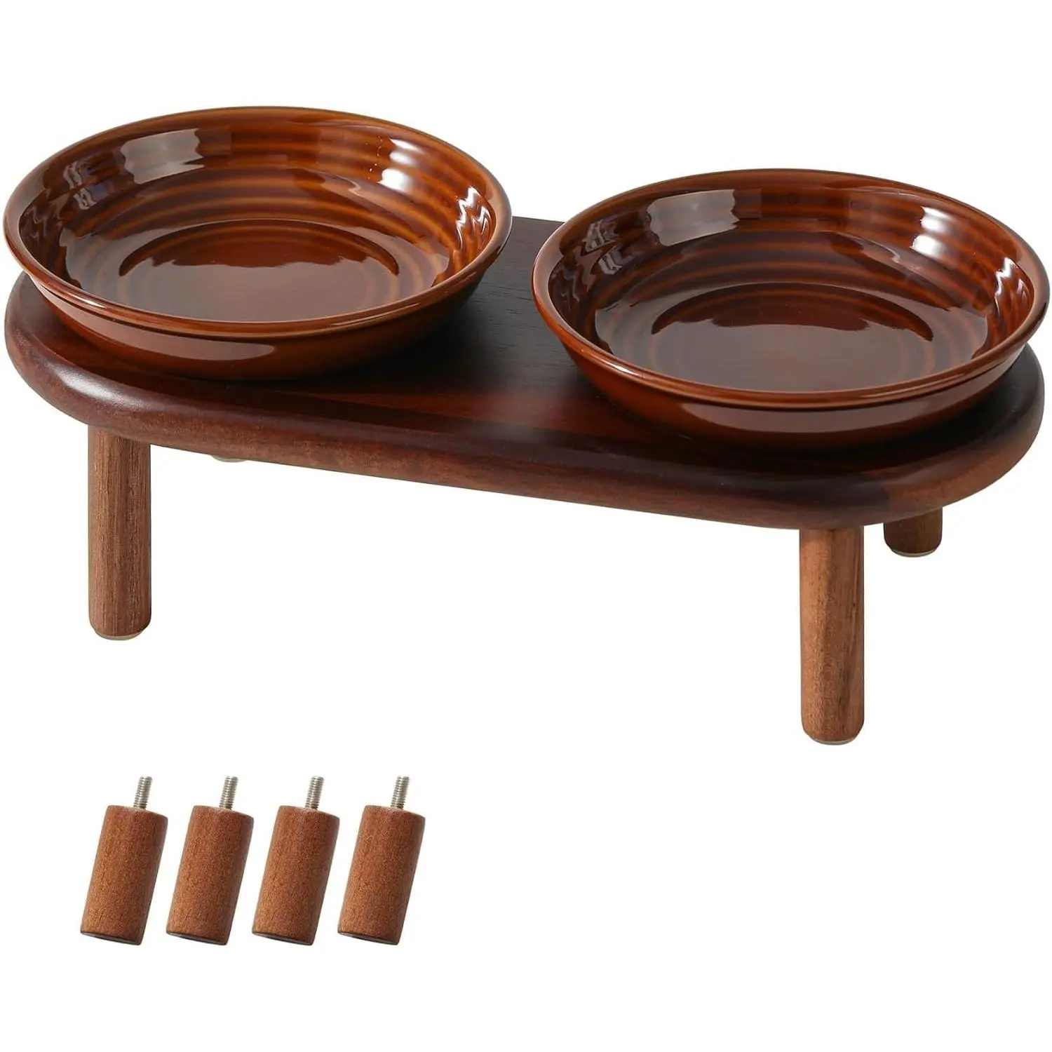 Elevated Cat Bowls, Ceramic Cat Bowl with Wood Stand, Wide Opening | 5.7” Raised Cat Food Bowls, Whisker Friendly Cat Dish, Anti-Slip Cat Water Bowls, Shallow Cat Bowls, Cat Food & Water Bowl