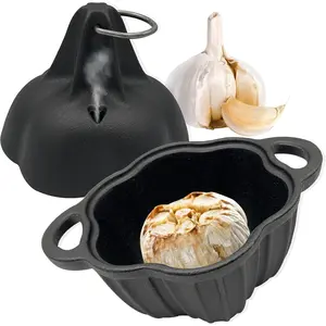 Garlic Roaster Baker, Cast Iron Potato Cooker for Wood Stove, Pre-Seasoned Smoker Box & Garlic Roaster for Grill Oven Grill, All-Season Cast Iron Steamer Pot, Garlic Roasters