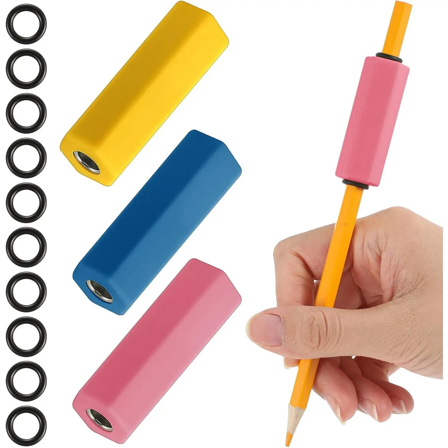 3 count Weighted Pencil for  Handwriting 1.59oz, Pencil Weight for Handwriting Aid, Writing Support for Dysgraphia, , , , Tremors, Fine  Skills(Navy Blue, Yellow, Rose )