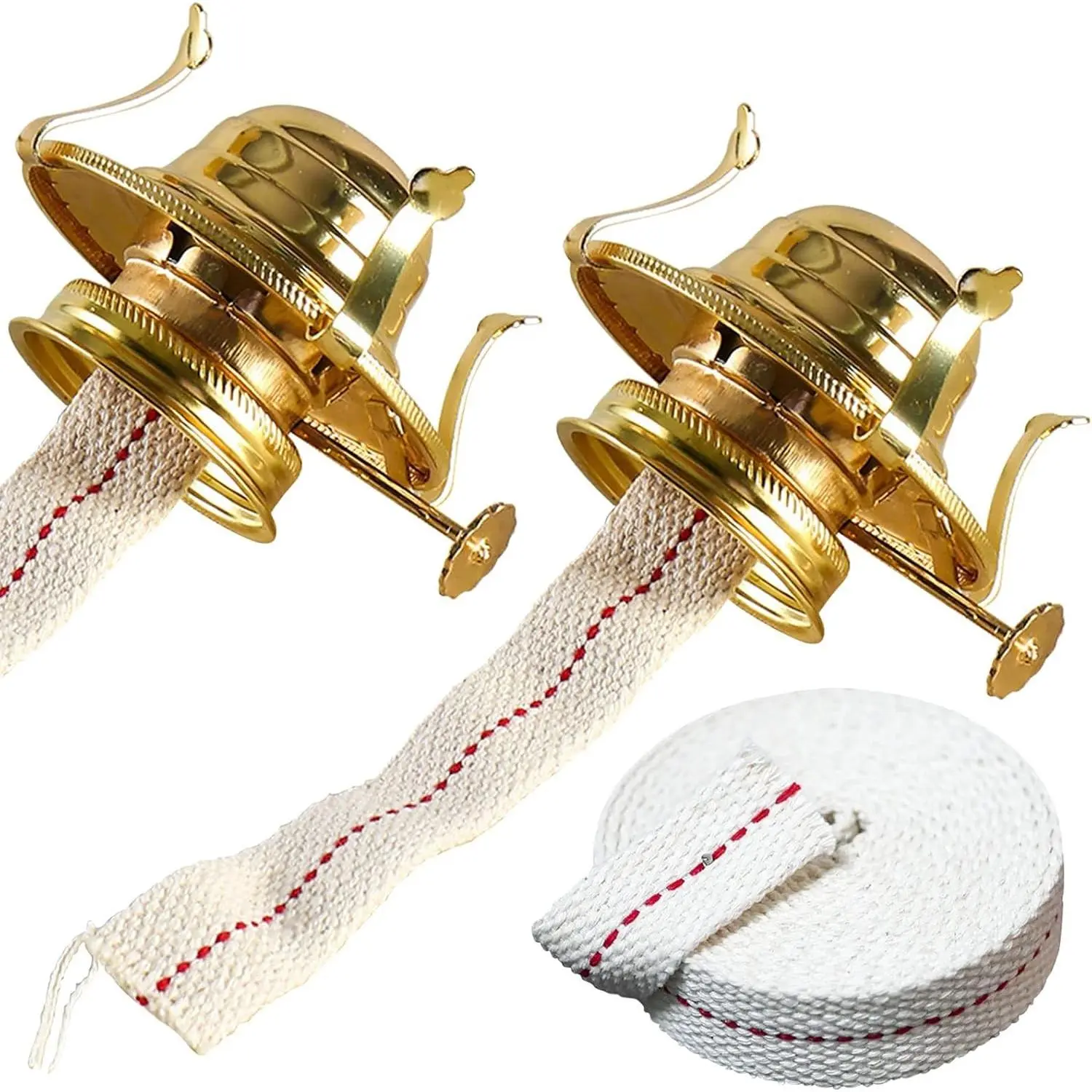2 Set Brass Oil Lamp Burner Replacement Parts, with Reduction Collar, Cotton Wick & 39 Inch Extra Wick, Fits Kerosene & Vintage Lamps