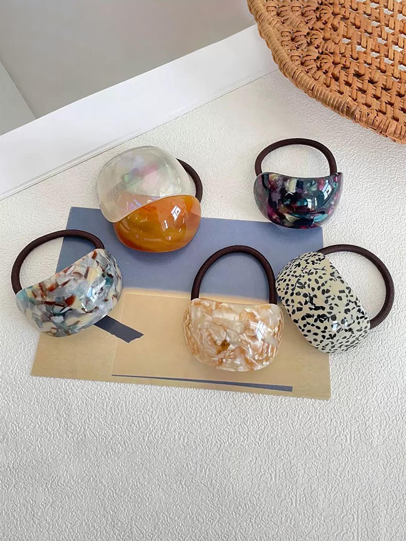 Elegant Marble Pattern Hair Ties, High Elasticity Durable Acetate ...