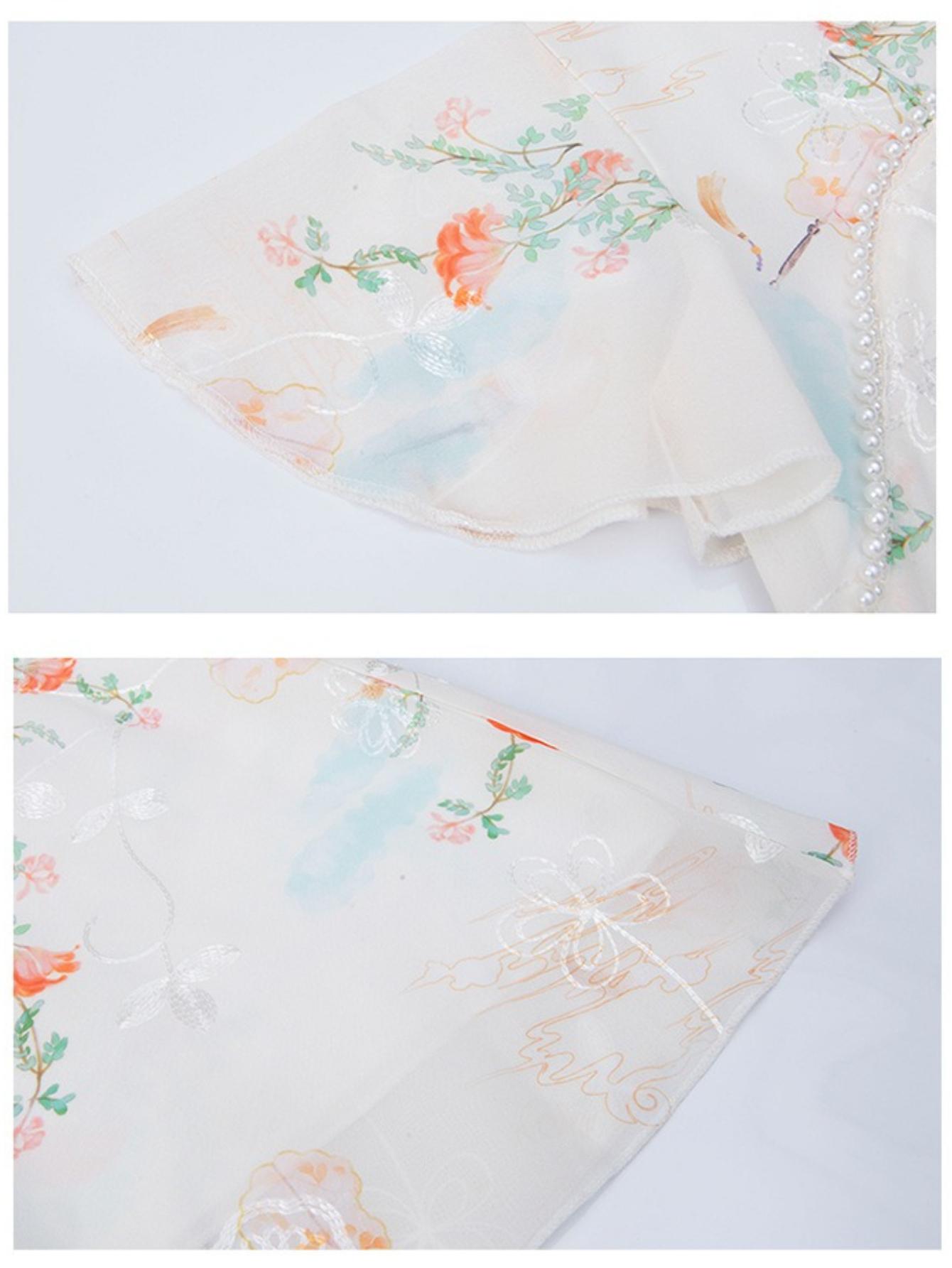 NewGirls' Chinese Style Cheongsam Chiffon Dress Summer Hanfu Light Comfortable Fashion Casual Princess Dress for Outdoor Activities Gifts Party