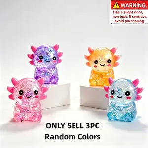 3PCS Glitter Sitting Axolotl Squishy Toys, Soft Slow Rebound Anxiety Relief Sensory Animal Toys, Cute Desktop Decor & Holiday Party Classroom Prize Gift