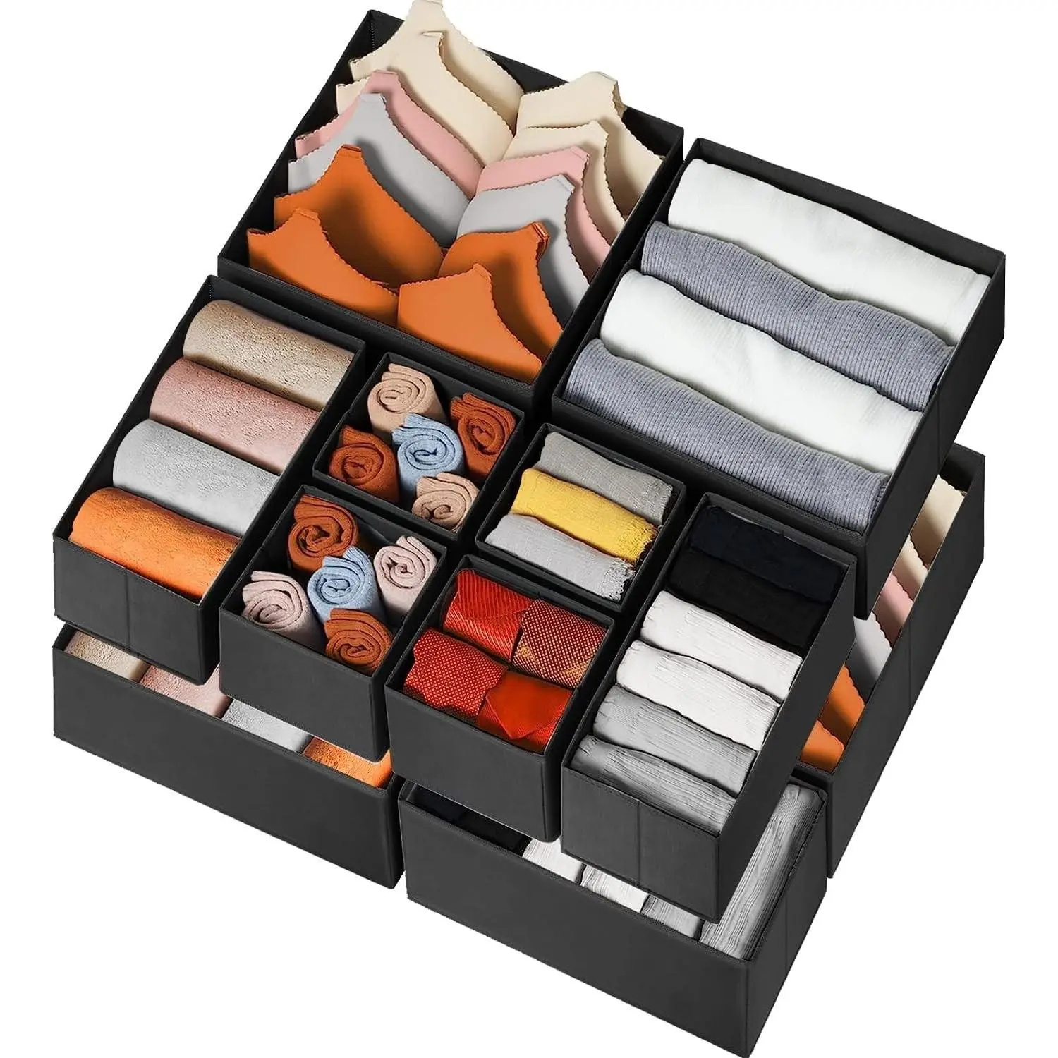 12 Pack Drawer Organizer Clothes - Odorless Closet Storage for Socks Underwear Bras - Dresser Organizer for Bedroom - Nursery Drawer Divider Trays for Baby Clothes(Gift)