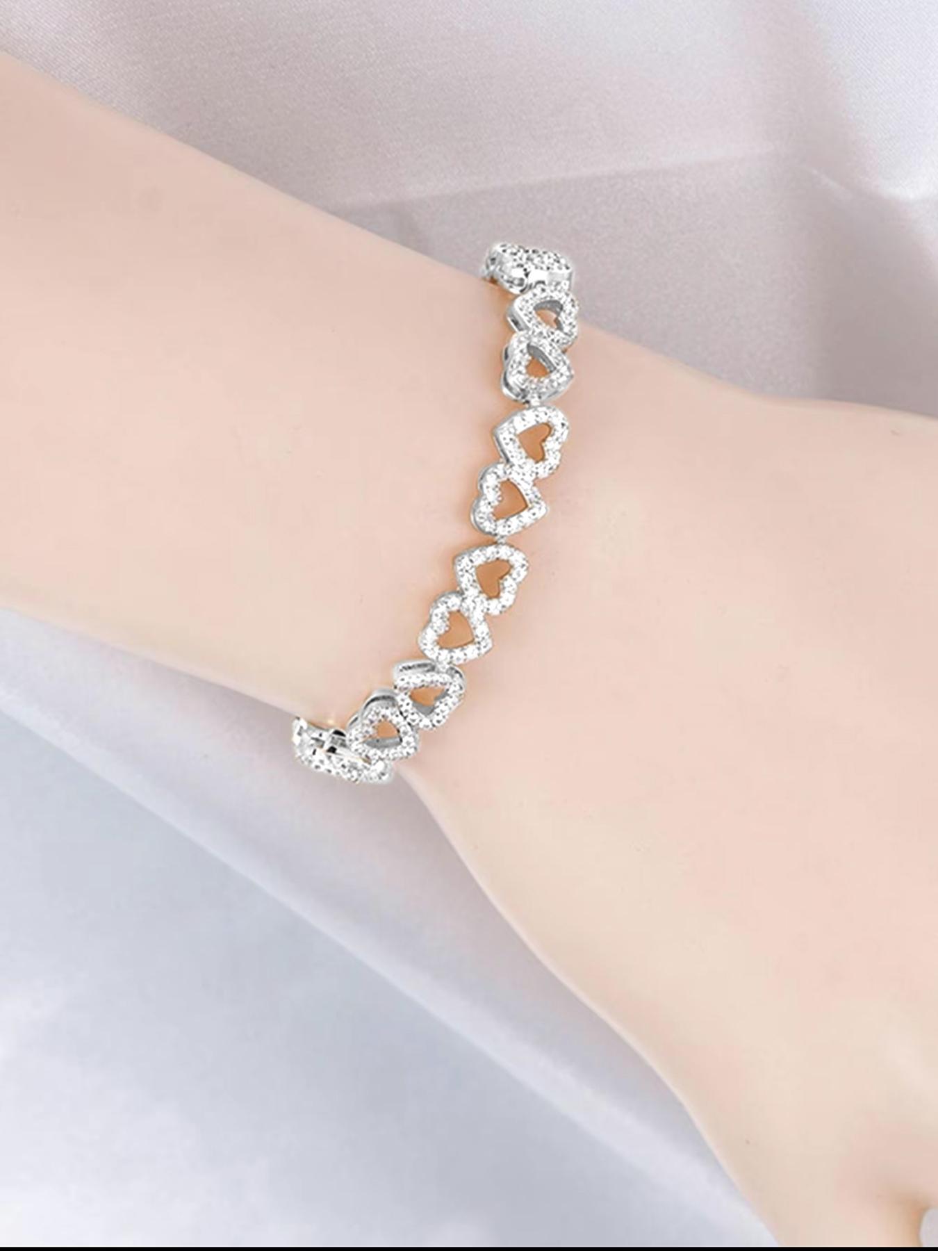 Artificial Gemstone Decorated Heart Design Bracelet, Fashionable Elegant Jewelry Bracelet for Women & Girls, Trendy All-match & Exquisite Jewelry for Birthday Gift, Cubic Zirconia Bracelet