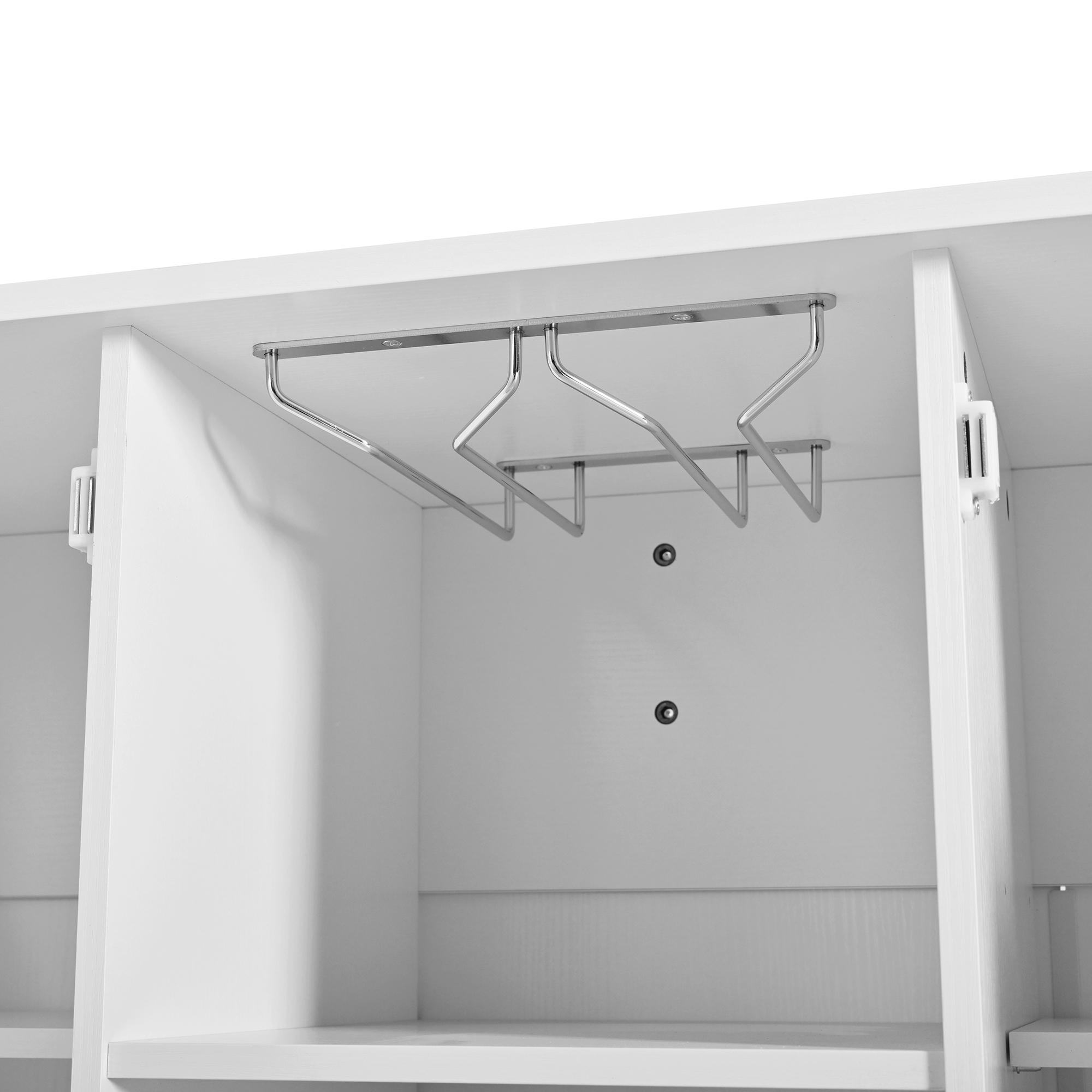 ARCH U_Style 47.2" Kitchen Island with Drop Leaf & Power Outlet, Wine Bar Cabinet with Bottle Rack & Glass Holder, Coffee Bar, 2-Door Buffet Sideboard with Side Shelves, Melamine MDF