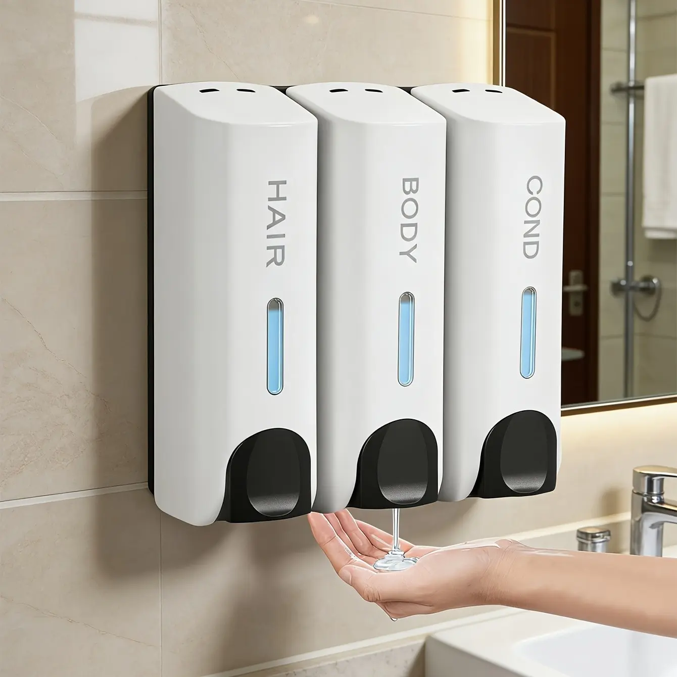 Waterproof Wall-Mounted Liquid Dispenser, Soap Dispensers, Suitable for Shower Gel and Hand Soap, Easy Installation Bathroom Storage Solution
