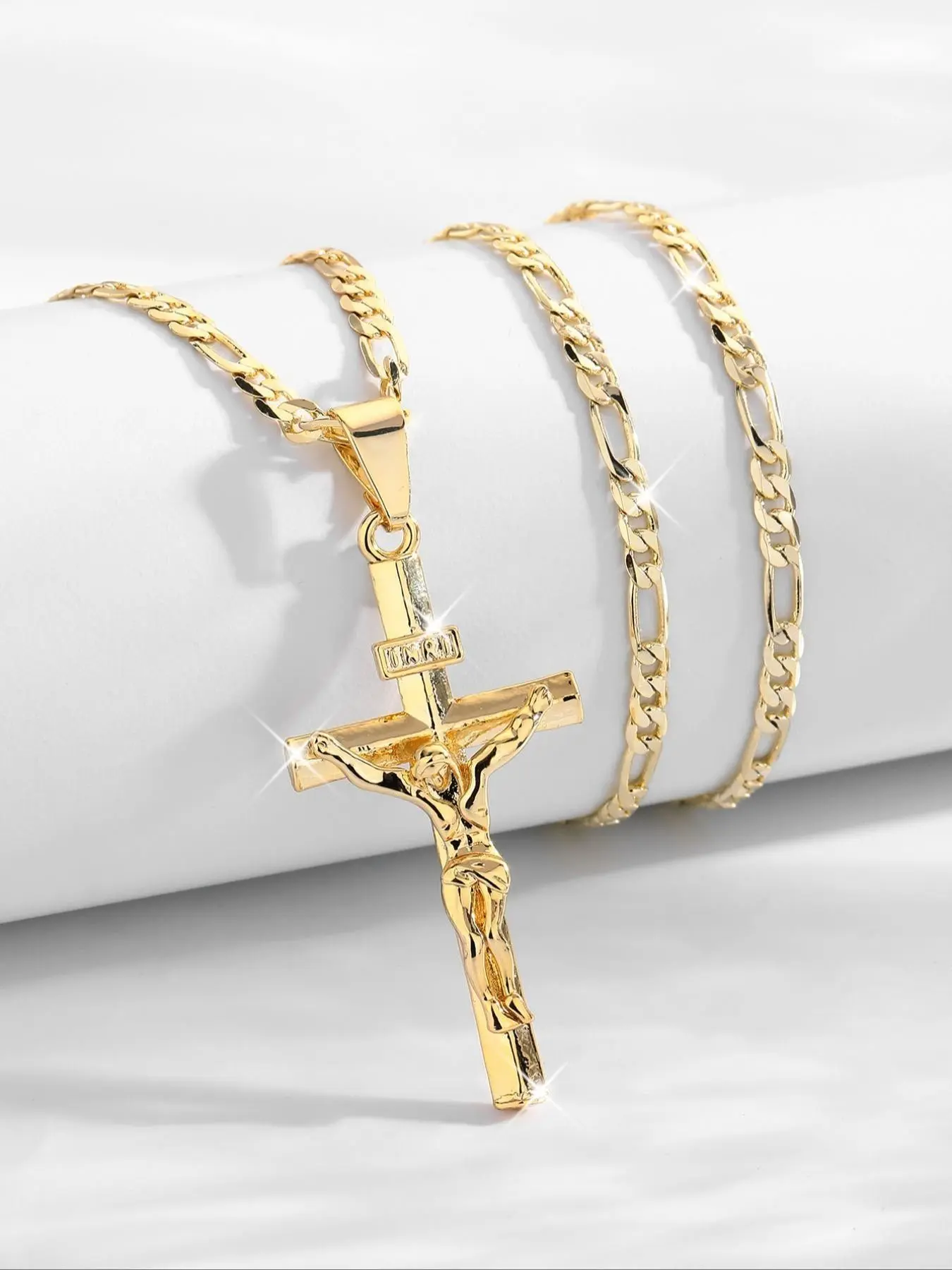 Vintage Matte Gold Jesus Cross Necklace, Faith Necklace, 3D Relief Figure Crucifix, Streetwear Hip Hop Unisex Accessory, Fidel Chain Pendant